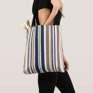 Trendy Modern Dark Blue and Gold Stripes Tote Bag