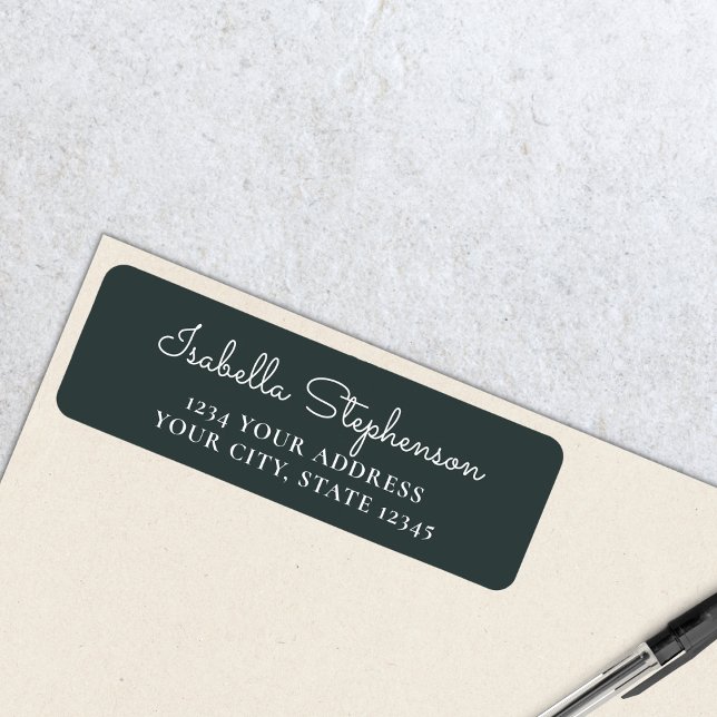 Trendy Modern Dark Green Script Return Address (Creator Uploaded)