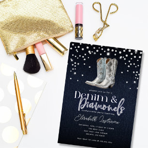 Trendy Modern Denim Diamonds Bachelorette Party Invitation