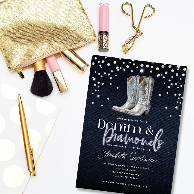 Trendy Modern Denim Diamonds Bachelorette Party Invitation (Creator Uploaded)