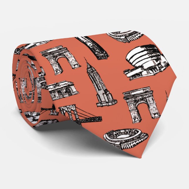 Trendy modern design city pattern men pink tie (Rolled)