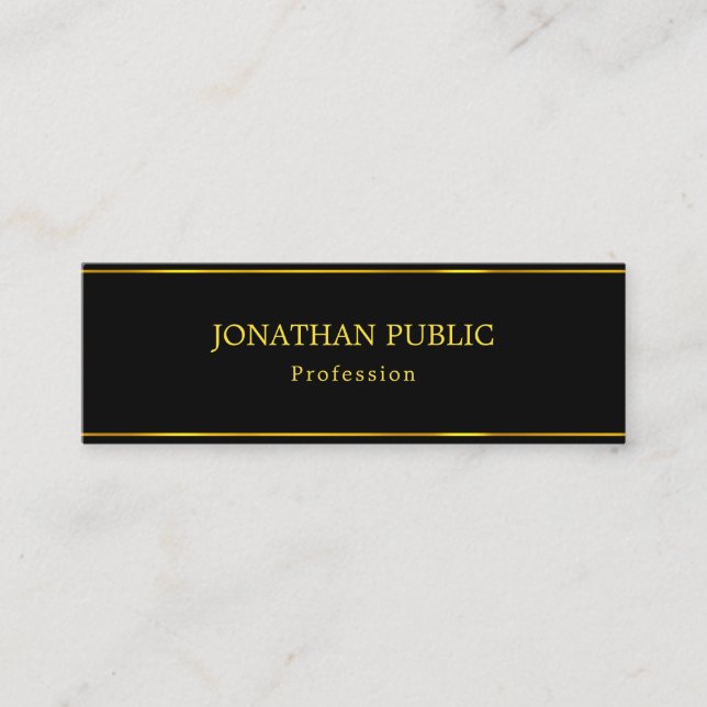 Trendy Modern Design Elegant Black Gold Template Mini Business Card (Front)