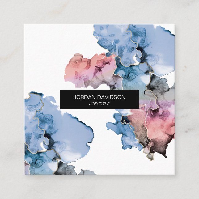Trendy Modern Editable Paint Splash Square Business Card (Front)