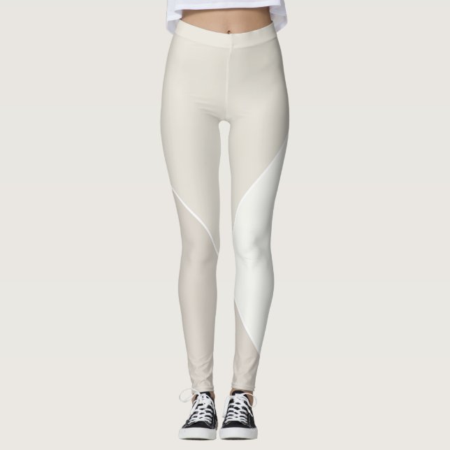 Trendy Modern Elegant Beige Brown White Chic Leggings (Front)