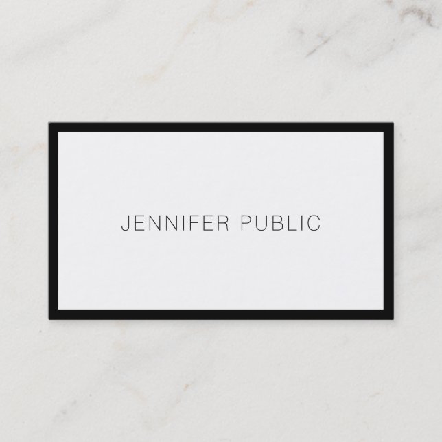 Trendy Modern Elegant Black White Professional Top Business Card (Front)