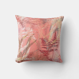 Trendy Modern Elegant Coral Pink Fern Leaves Cushion