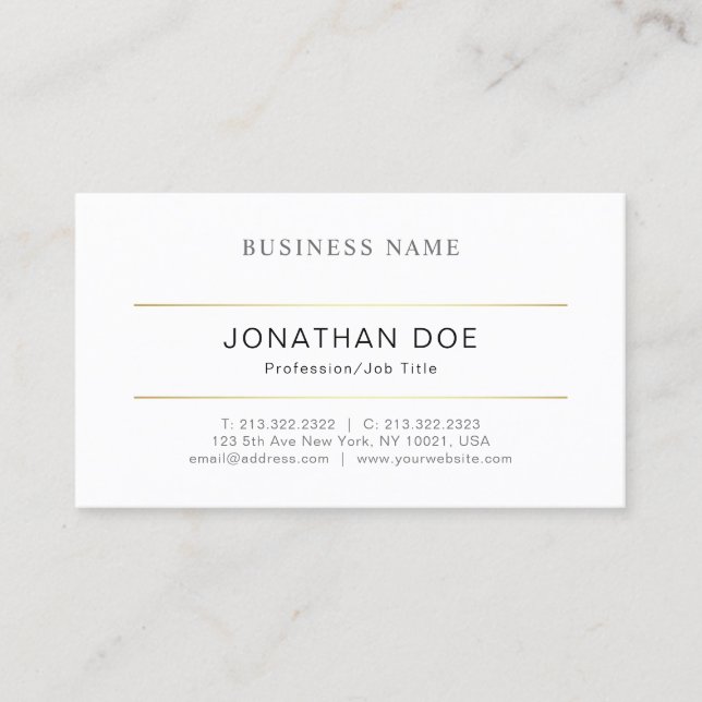 Trendy Modern Elegant Design Sleek Gold Luxury Business Card (Front)