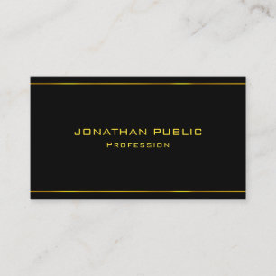 Trendy Modern Elegant Gold Text Black Template Business Card
