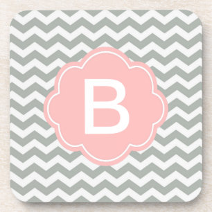 Trendy, modern, elegant grey chevron monogram coaster