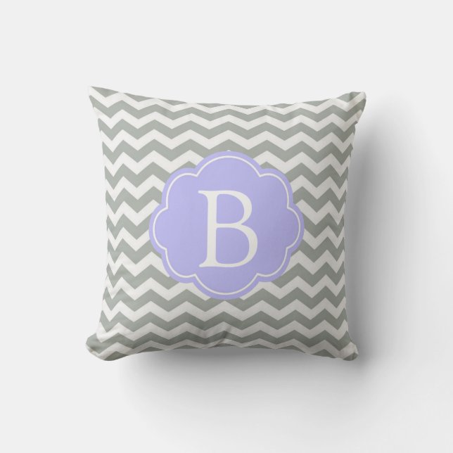 Trendy, modern, elegant grey chevron monogram cushion (Front)