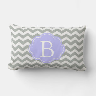 Trendy, modern, elegant grey chevron monogram lumbar cushion