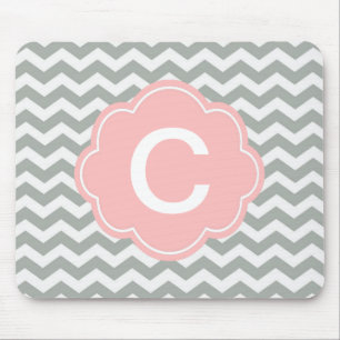Trendy, modern, elegant grey chevron monogram mouse pad