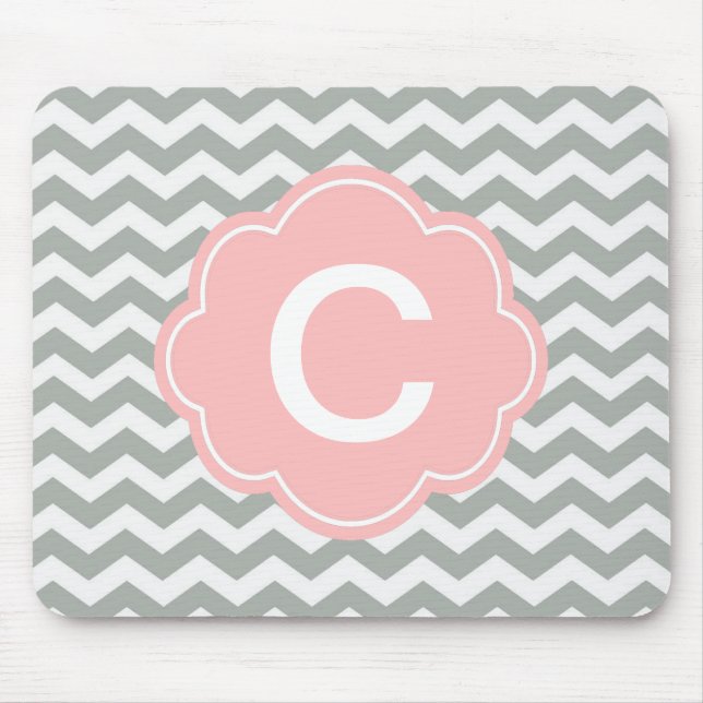 Trendy, modern, elegant grey chevron monogram mouse pad (Front)