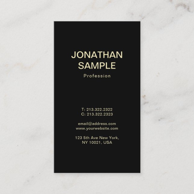 Trendy Modern Elegant Luxury Black Gold Plain Chic Business Card (Front)