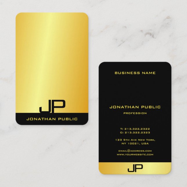 Trendy Modern Elegant Monogram Faux Gold Template Business Card (Front/Back)