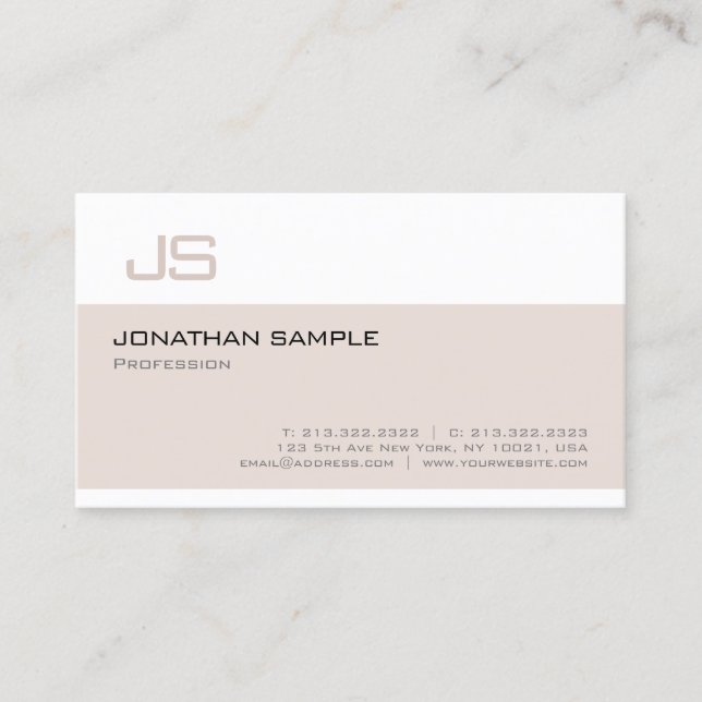 Trendy Modern Elegant Monogram Minimalistic Plain Business Card (Front)