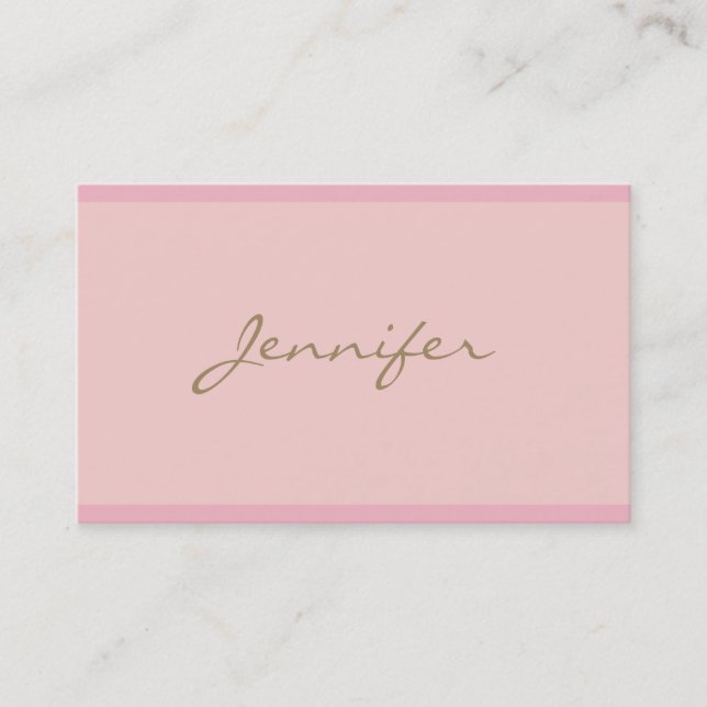 Trendy Modern Elegant Pink Gold Hand Script Font Business Card (Front)