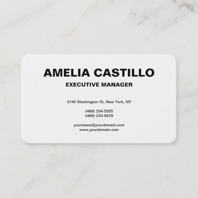 Trendy Modern Elegant Simple Black White Bold Business Card (Front)