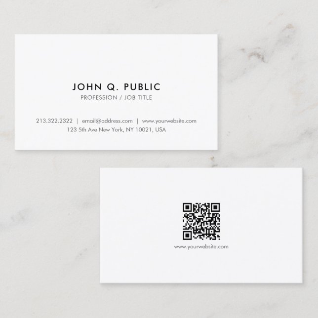 Trendy Modern Elegant Simple Professional QR Code Business Card (Front/Back)