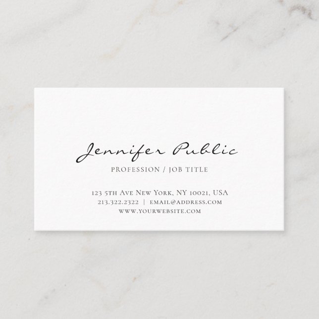 Trendy Modern Elegant White Sleek Design Plain Business Card (Front)