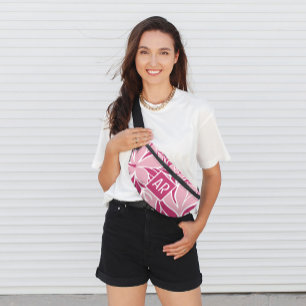 Trendy Modern Floral Pattern Cool Monogram Pink Bum Bags