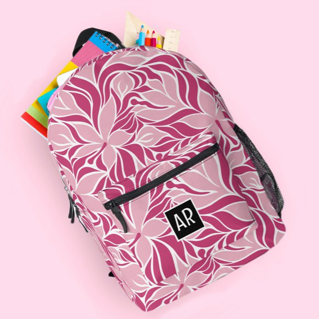 Trendy Modern Floral Pattern Monogram Cool Pink   Printed Backpack (Trendy Modern Floral Pattern Monogram Cool Pink Printed Backpack)