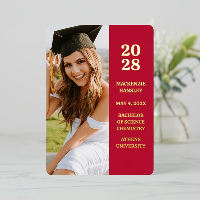 Trendy Modern Foil Photo Graduation Announcement (Standing Front)