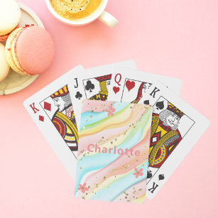 Trendy Modern Girly Glitter Floral Personalised Playing Cards