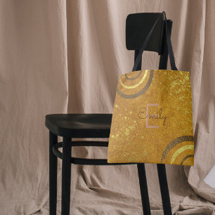 Trendy Modern Glam Chic Fancy Brown Gold Glitter  Tote Bag