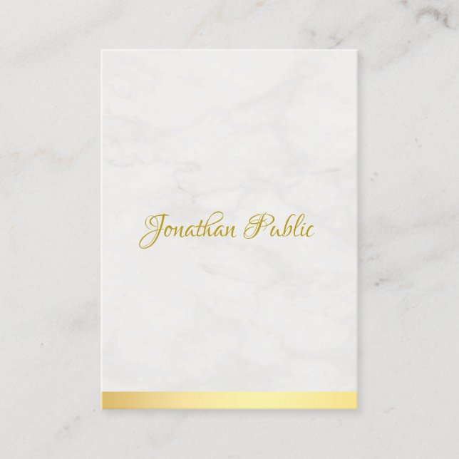 Trendy Modern Gold And Marble Chic Handwritten Business Card (Front)