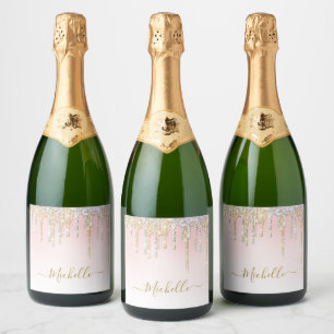 trendy modern gold and silver glitter sparkling wine label