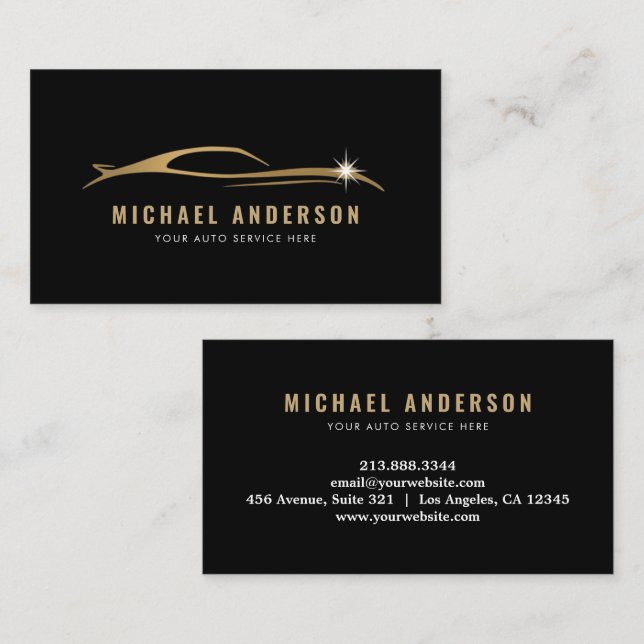 Trendy Modern Gold & Black Automotive Auto Repair  Business Card (Front/Back)