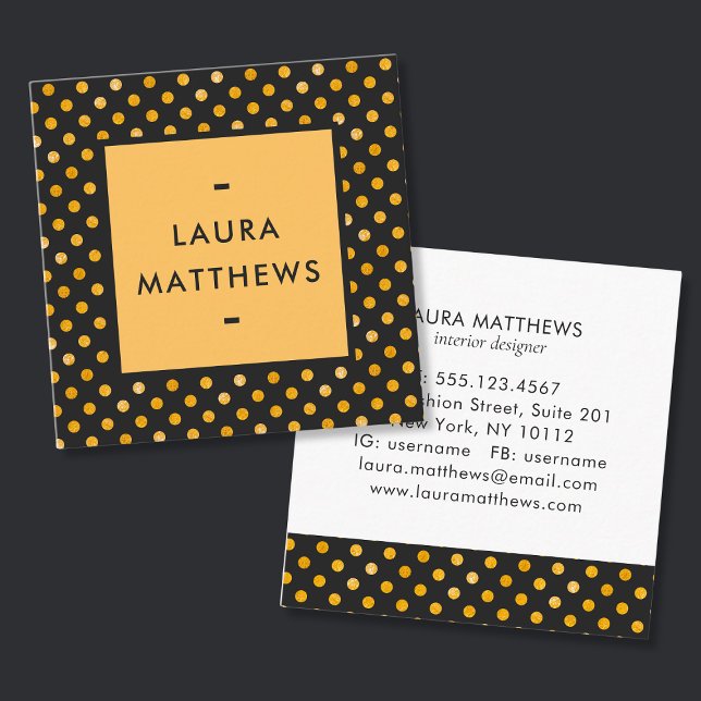 Trendy Modern Gold Black Dot Design Professional Square Business Card (Creator Uploaded)