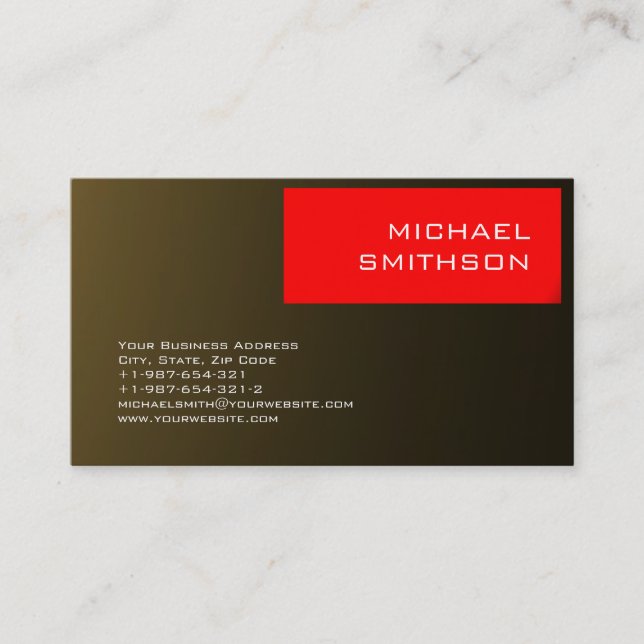 Trendy Modern Gold Red Stripe Business Card (Front)
