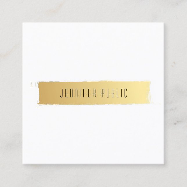 Trendy Modern Gold White Luxurious Elegant Plain Square Business Card (Front)