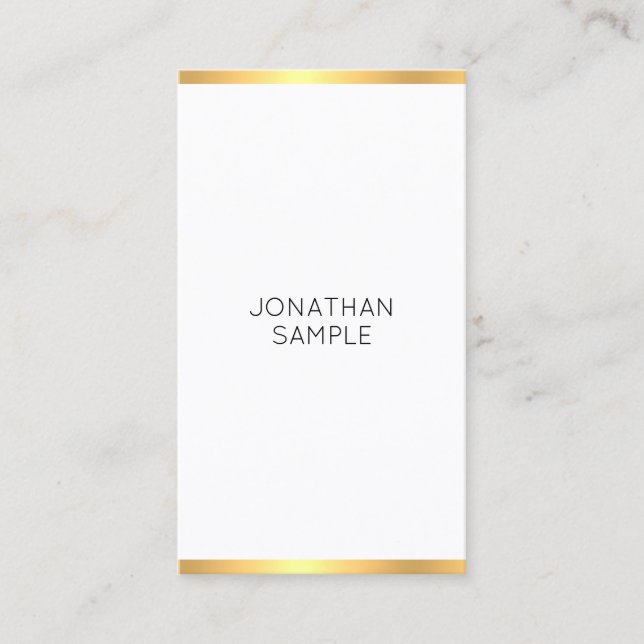 Trendy Modern Gold White Simple Elegant Template Business Card (Front)
