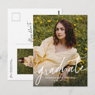 Trendy modern graduate simple two photo graduation postcard