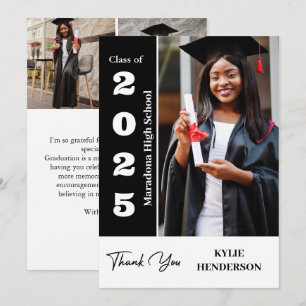 Trendy Modern Graduation Photo Thank You Card