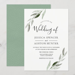 Trendy Modern Green Leaf Wedding Invitation