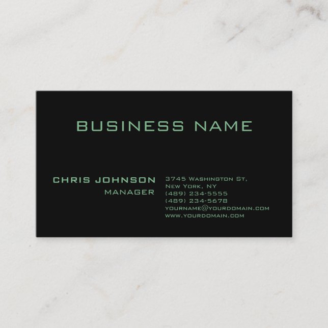 Trendy Modern Green Rich Black Business Card (Front)