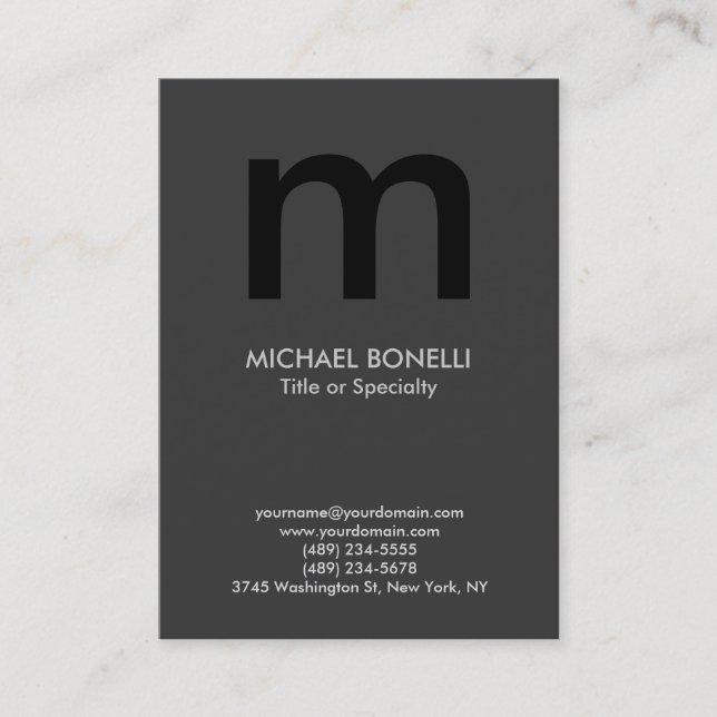 Trendy modern grey black monogram business card (Front)