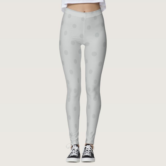 Trendy Modern Grey Polka Dot Leggings (Front)