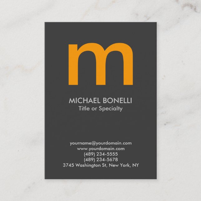 Trendy modern grey yellow monogram business card (Front)