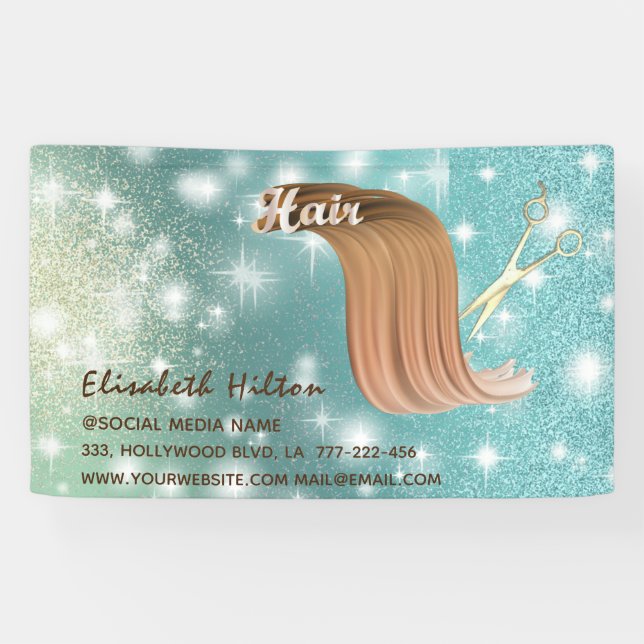 Trendy modern hair logo sparkling glittery banner (Horizontal)