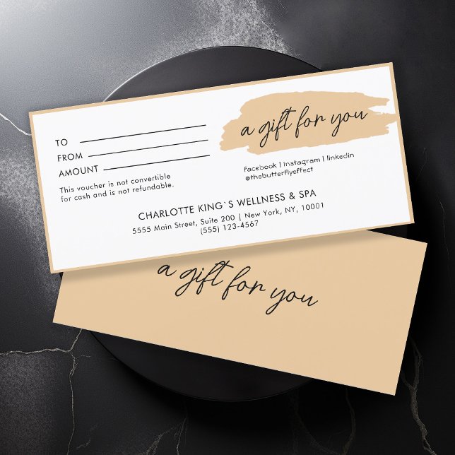 Trendy, modern, handwriting, beige business  (Trendy, modern, handwriting, beige business gift certificate.)