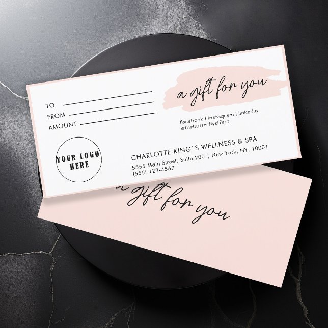 Trendy, modern, handwriting, logo, light-pink (Personalized, trendy, modern, handwriting, logo, light-pink gift certificate.)