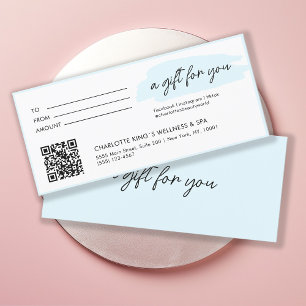 Trendy, modern, handwriting, with qr-code, blue