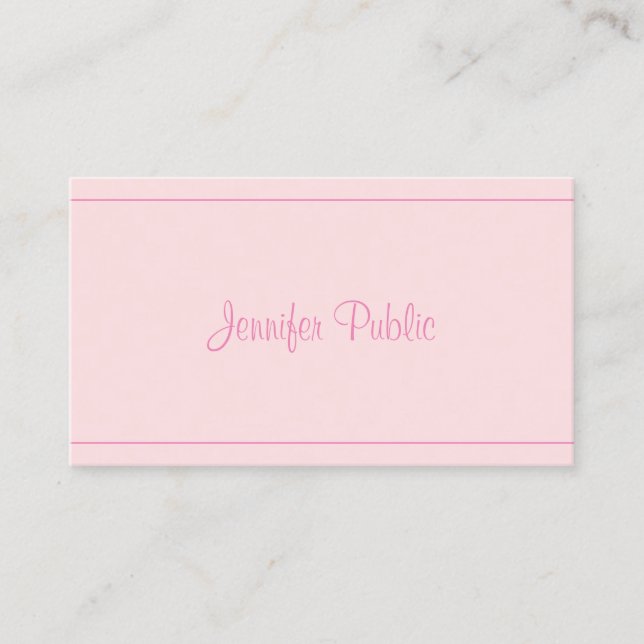 Trendy Modern Handwritten Elegant Pink Script Top Business Card (Front)