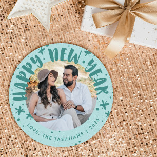 Trendy Modern Handwritten New Year Photo Card