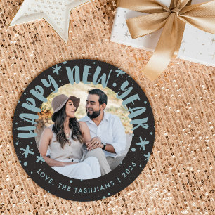 Trendy Modern Handwritten New Year Photo Card